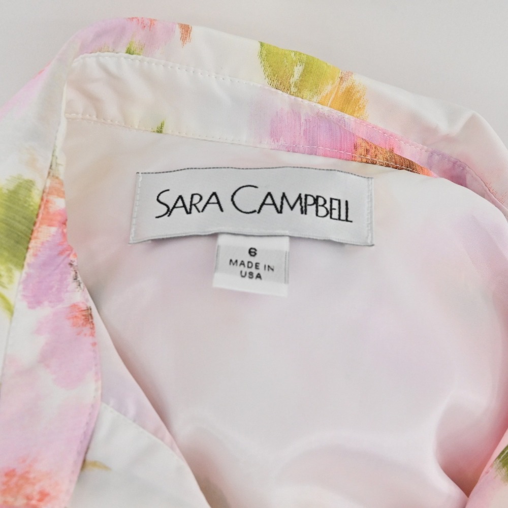 Sara‎ Campbell Floral Fit Flare Dress Womens Size 6 White Pink Watercolor Garden - Picture 7 of 13